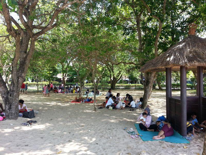 Местные жители отдыхают под деревьями в парке
